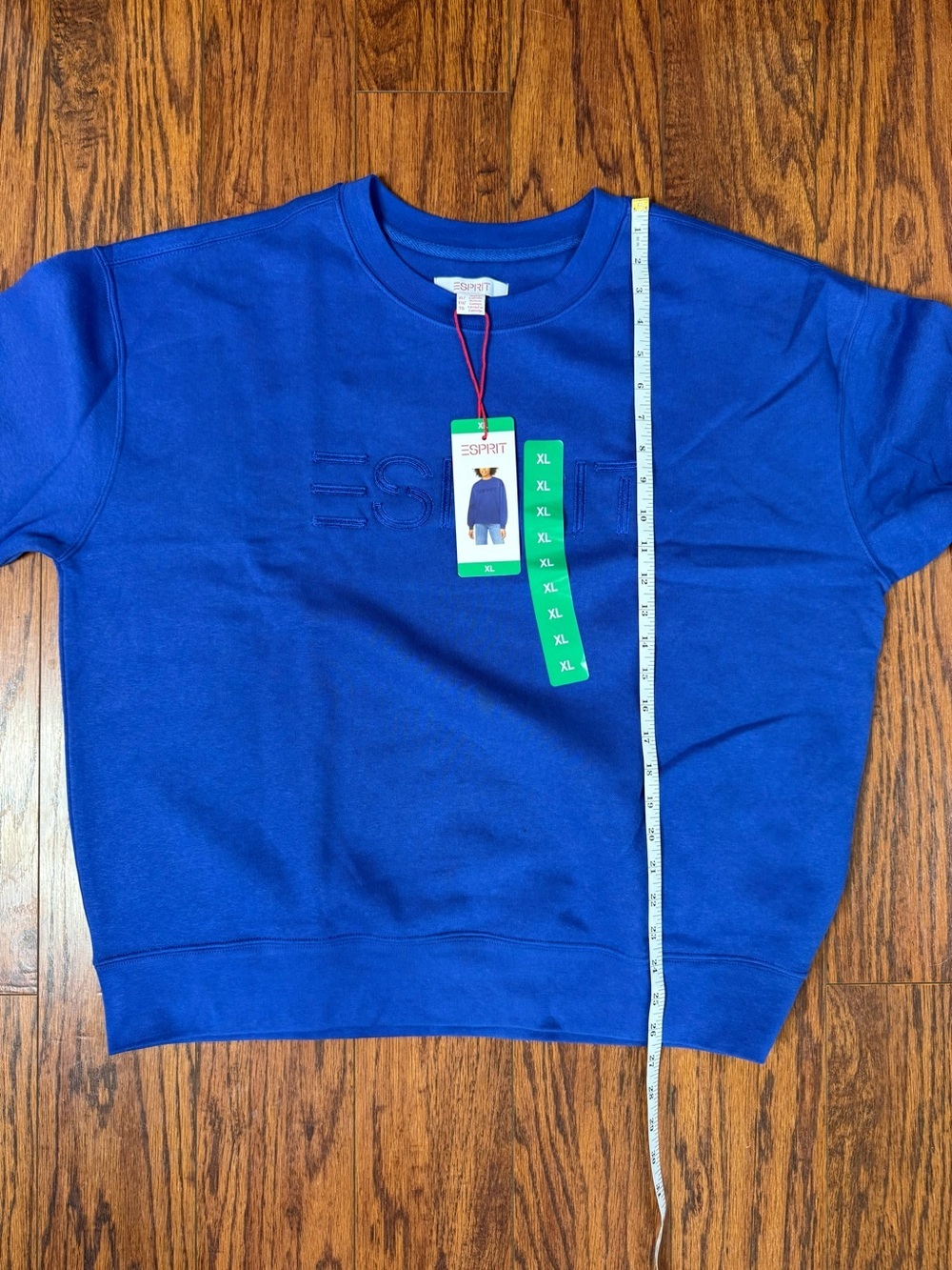 Esprit Royal Blue Crewneck Sweatshirt XL NWT Retro 80s Tonal Embroidered Logo - Picture 13 of 14